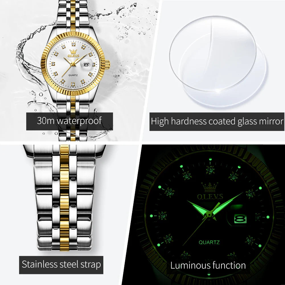 OLEVS 5526 Women's Luxury Diamond Quartz Watch with Automatic Date