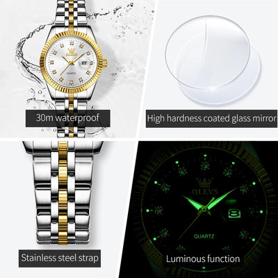 OLEVS 5526 Women's Luxury Diamond Quartz Watch with Automatic Date