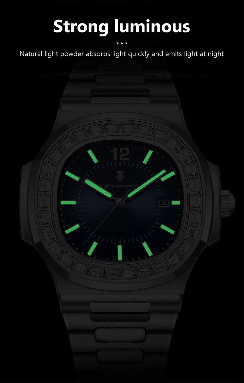POEDAGAR Luxury Square Men's Stainless Steel Quartz Watch