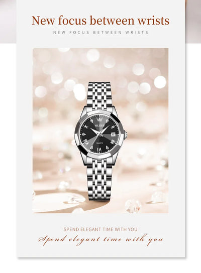 OLEVS Top Brand Elegant Women's Watches Rhombus Mirror Original Quartz Lady Wristwatch Diamond Stainless Fashion Waterproof