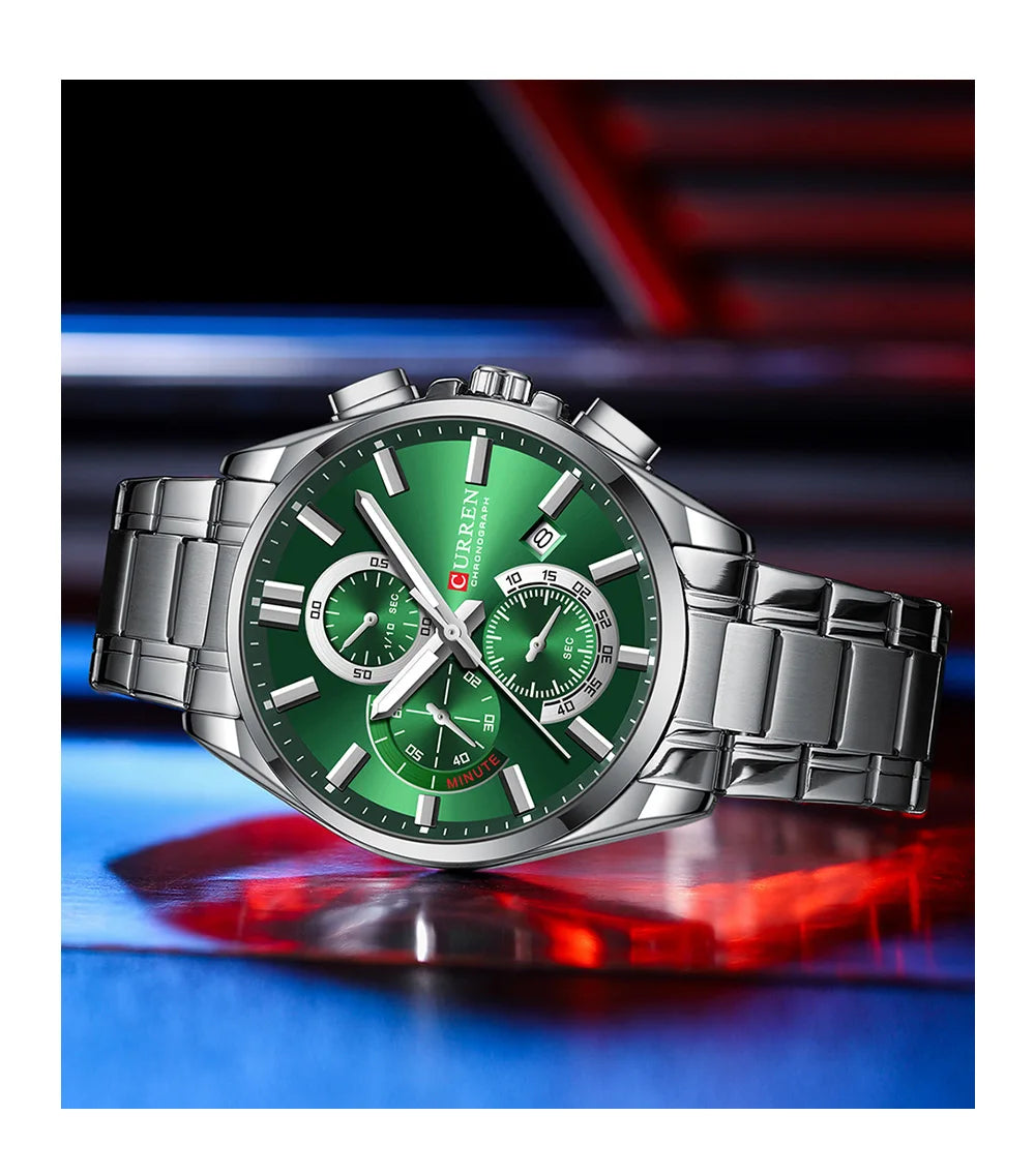 CURREN Men's Watches Top Brand Luxury Watch for Men Original Waterproof Stainless Steel Chronograph Moon Phase Date Rota Dial