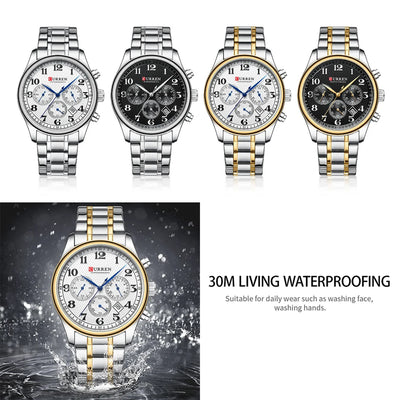CURREN Men's Watches Luxury Brand Quartz Wristwatch - Chronograph Round Dial with Auto Date, Waterproof