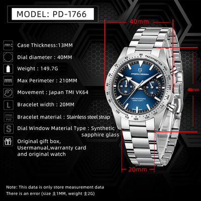 PAGANI DESIGN 2023 NEW Watches Quartz Watch For Men Speed Chronograph Waterproof VK64 AR Sapphire Mirror Wristwatch Reloj Hombre