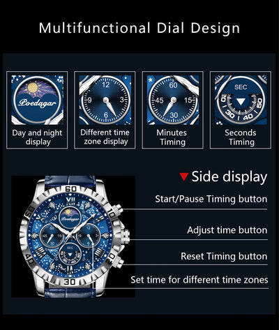 POEDAGAR Luxury Sport Quartz Stainless Steel Military Luminous Waterproof Watch