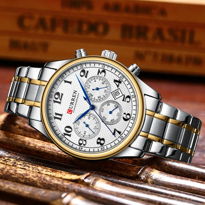 CURREN Men's Watches Luxury Brand Quartz Wristwatch - Chronograph Round Dial with Auto Date, Waterproof