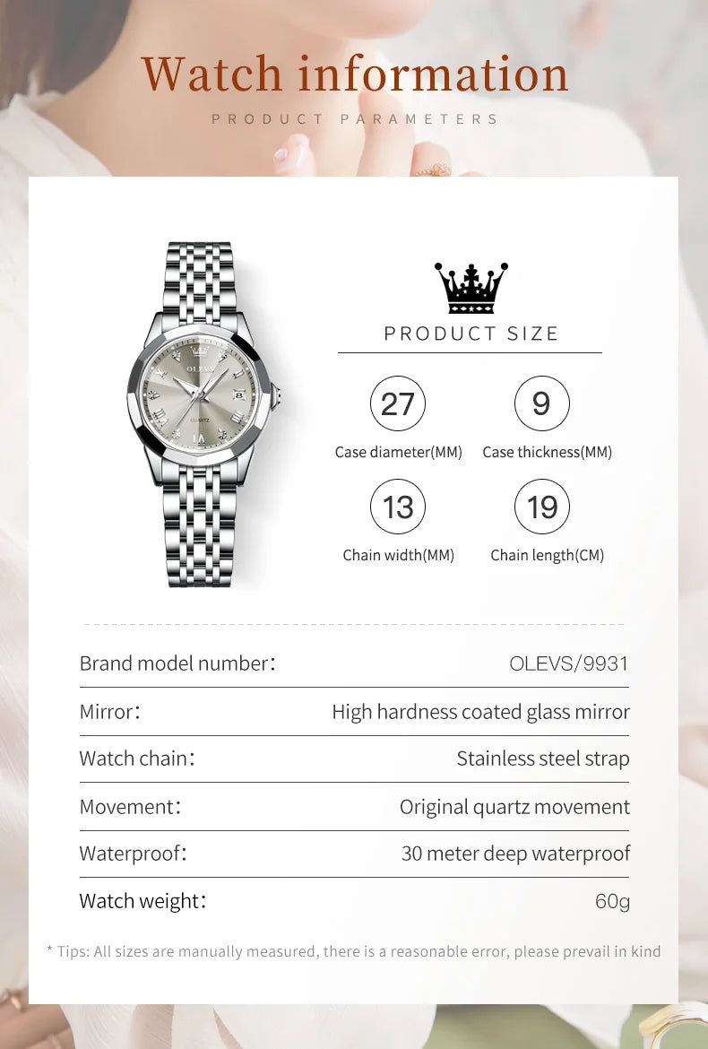 OLEVS Top Brand Elegant Women's Watches Rhombus Mirror Original Quartz Lady Wristwatch Diamond Stainless Fashion Waterproof