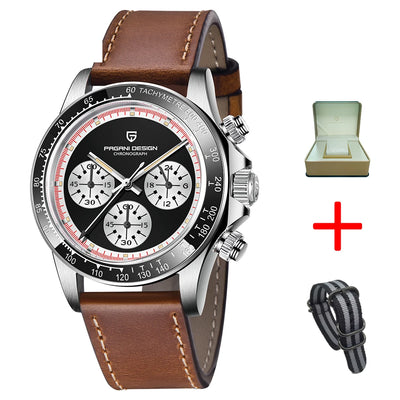 PAGANI DESIGN New Men's Quartz Watch Fashion Ceramic bezel Chronograph 100m Waterproof Men's Stainless Steel Watch