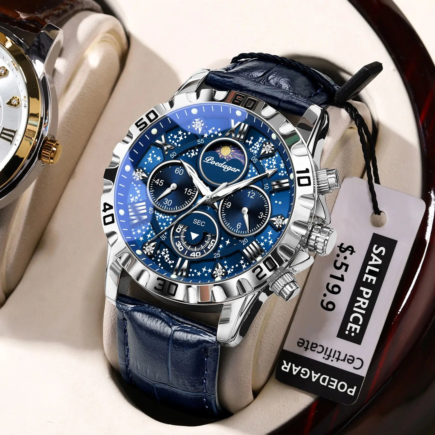 POEDAGAR Luxury Military Quartz Stainless Steel Waterproof Luminous Chronograph