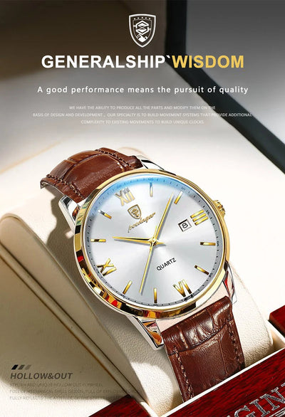 POEDAGAR Casual Wrist Watches For Men Luxury Business Genuine Leather Strap Luminous Quartz Man Watch Brand Top Waterproof 2023