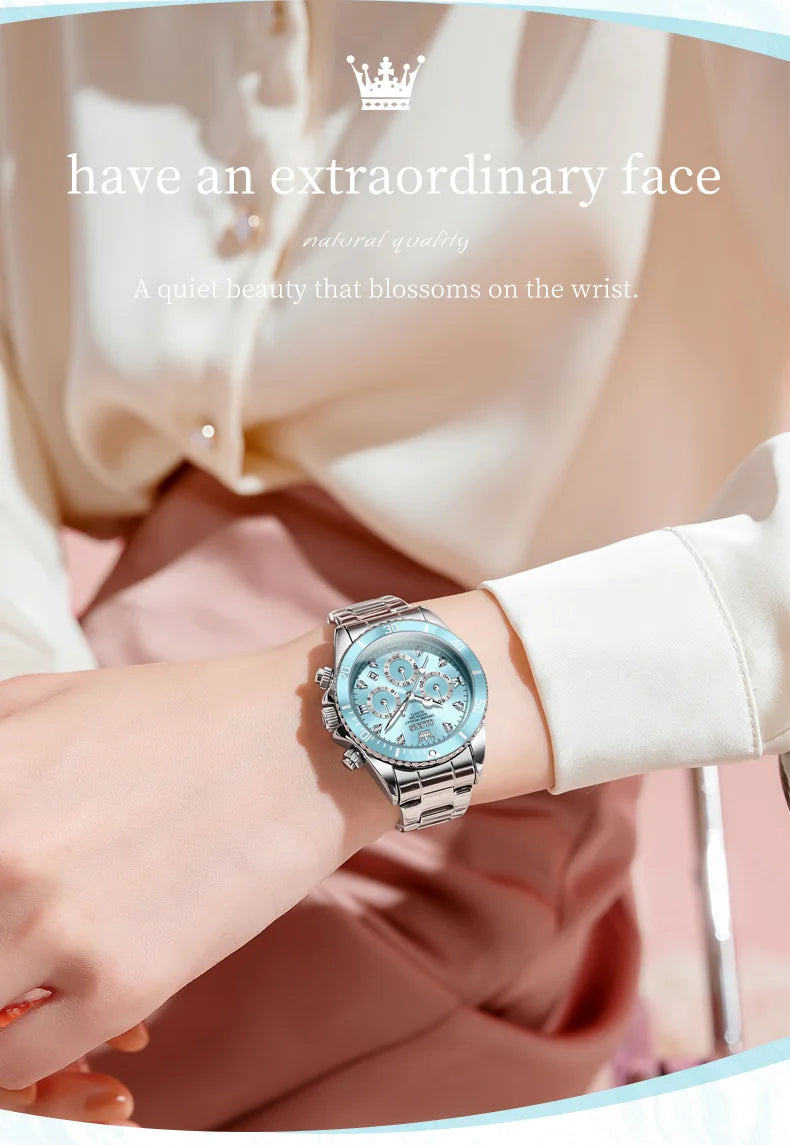 OLEVS 5632 Women Watch Original Luxury Quartz Watch Simple Date Chronograph Waterproof Luminous Clock HD Blue Gift Women Watch