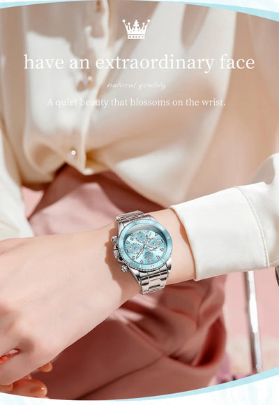 OLEVS 5632 Women Watch Original Luxury Quartz Watch Simple Date Chronograph Waterproof Luminous Clock HD Blue Gift Women Watch
