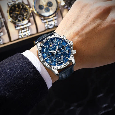 POEDAGAR Luxury Military Stainless Steel Quartz Waterproof Luminous Sport Watch