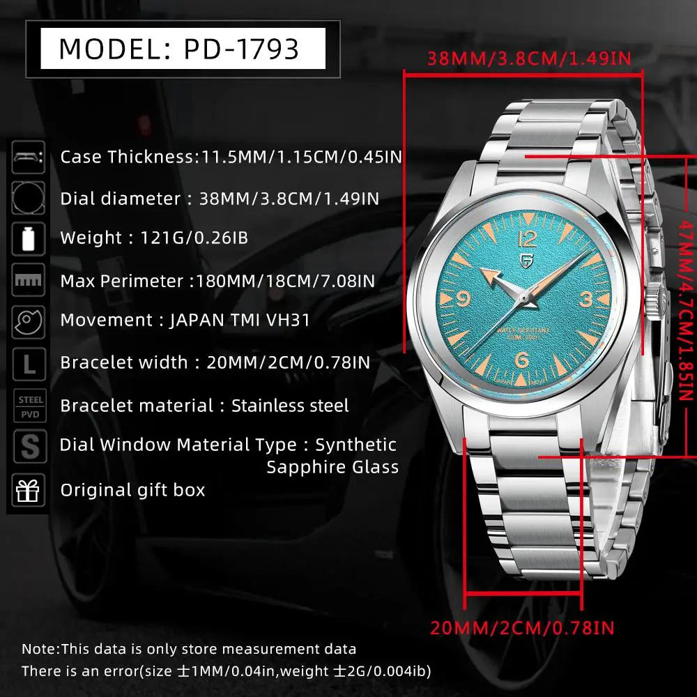 PAGANI DESIGN 2025 New VH31 Luxury Men's Quartz Watch with Luminous C3 Sapphire Stainless Steel Waterproof 10 Bar Reloj Hombre W