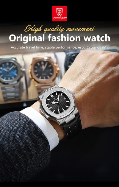 POEDAGAR Casual Square Men's Watch Waterproof Date Luminous Leather Man Quartz Watch High Quality Luxury Fashion Watches For Men