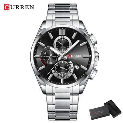 CURREN Men's Watches Top Brand Luxury Watch for Men Original Waterproof Stainless Steel Chronograph Moon Phase Date Rota Dial