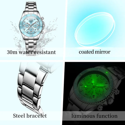 OLEVS 5632 Women Watch Original Luxury Quartz Watch Simple Date Chronograph Waterproof Luminous Clock HD Blue Gift Women Watch
