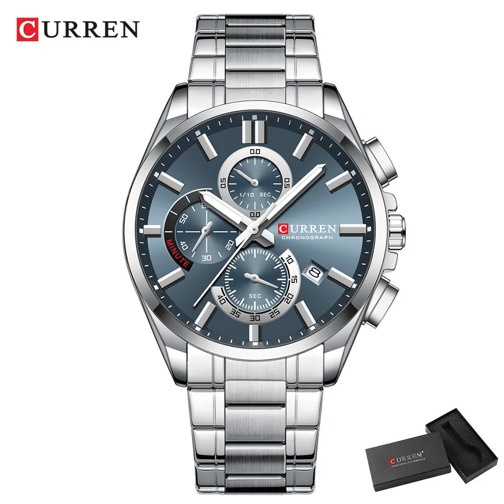 CURREN Men's Watches Top Brand Luxury Watch for Men Original Waterproof Stainless Steel Chronograph Moon Phase Date Rota Dial