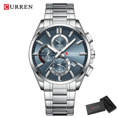 CURREN Men's Watches Top Brand Luxury Watch for Men Original Waterproof Stainless Steel Chronograph Moon Phase Date Rota Dial