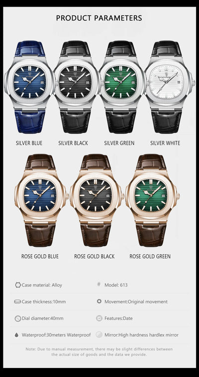 POEDAGAR Casual Square Men's Watch Waterproof Date Luminous Leather Man Quartz Watch High Quality Luxury Fashion Watches For Men