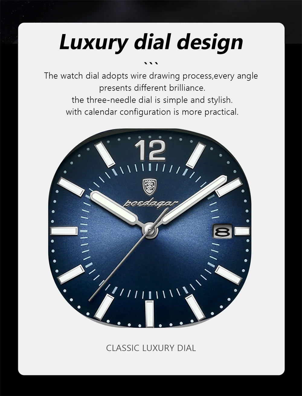POEDAGAR Luxury Square Men's Stainless Steel Quartz Watch