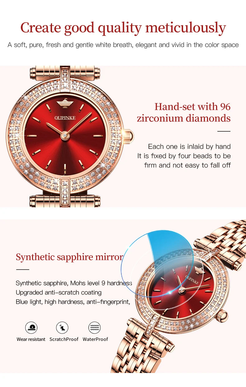 OUPINKE 3191 Luxury Women Watch Original Top Brand Waterproof Sapphire Mirror Diamond Watch Swiss Movement Quartz Women Watch