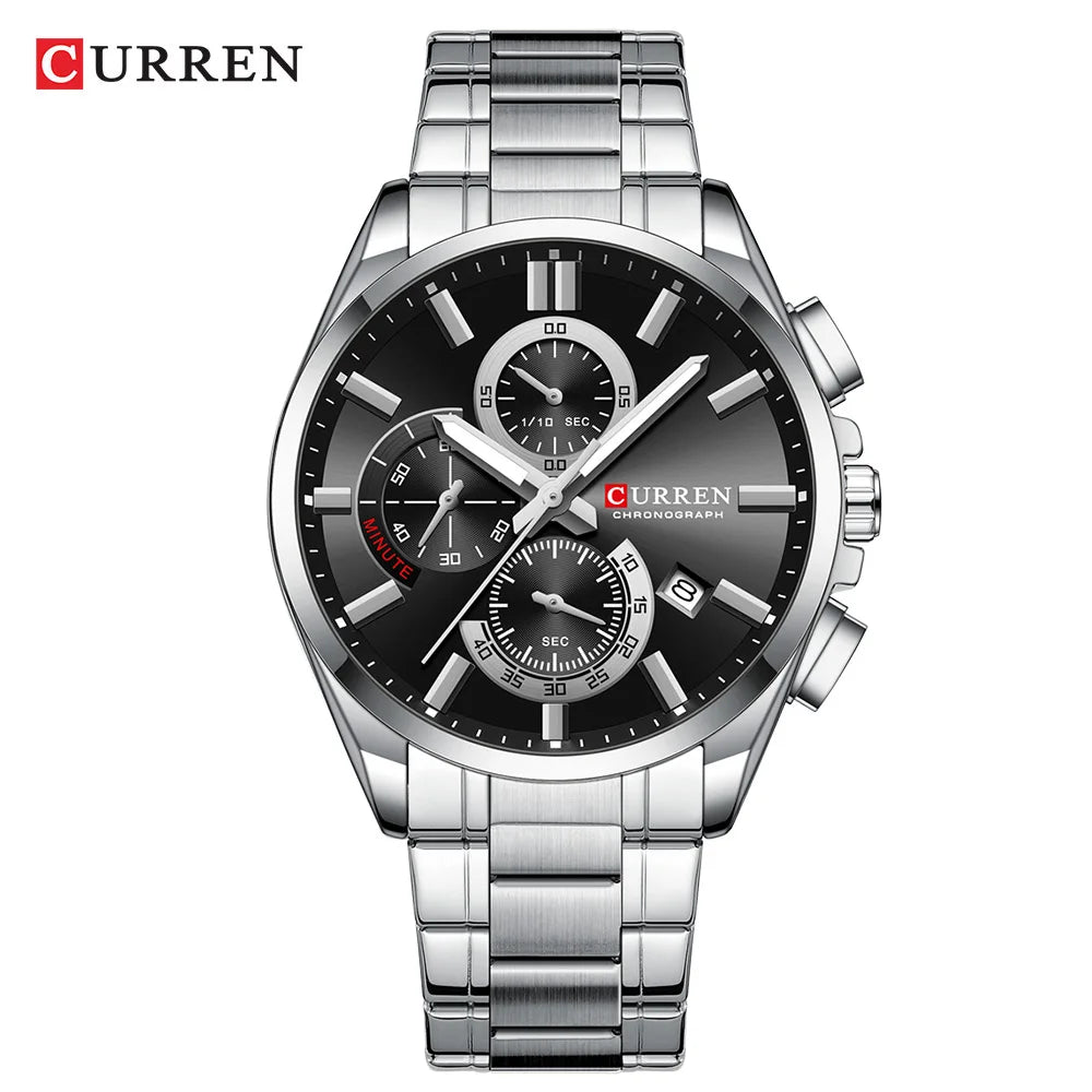 CURREN Men's Watches Top Brand Luxury Watch for Men Original Waterproof Stainless Steel Chronograph Moon Phase Date Rota Dial