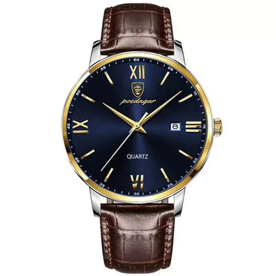 POEDAGAR Casual Wrist Watches For Men Luxury Business Genuine Leather Strap Luminous Quartz Man Watch Brand Top Waterproof 2023