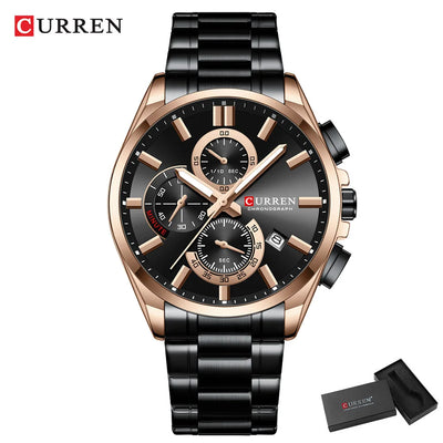 CURREN Men's Watches Top Brand Luxury Watch for Men Original Waterproof Stainless Steel Chronograph Moon Phase Date Rota Dial
