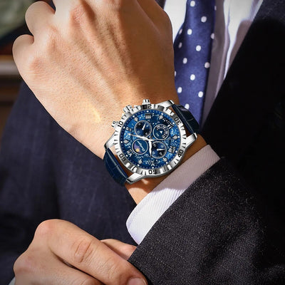 POEDAGAR Luxury Stainless Steel Quartz Military Waterproof Luminous Chronograph