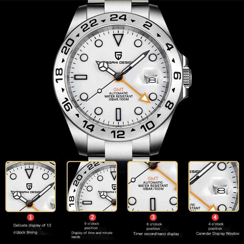 PAGANI DESIGN 2024 NEW NH34 GMT Men Automatic Mechanical Watch Adventurer Stainless Steel Luxur Waterproof Sapphire Reloj Hombre