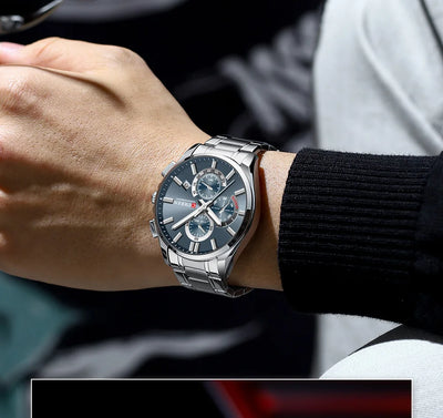 CURREN Men's Watches Top Brand Luxury Watch for Men Original Waterproof Stainless Steel Chronograph Moon Phase Date Rota Dial