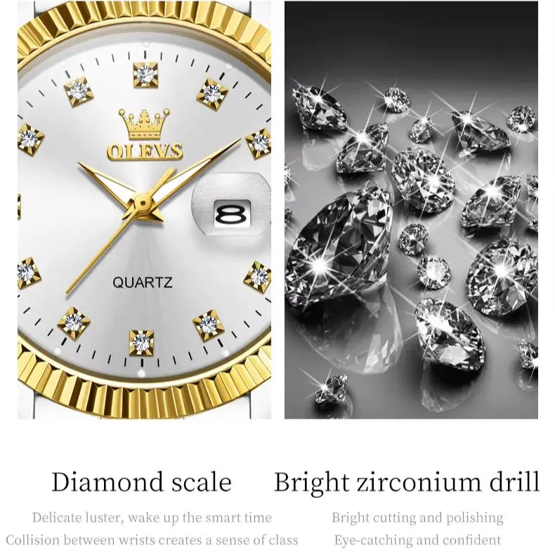 OLEVS 5526 Women's Luxury Diamond Quartz Watch with Automatic Date