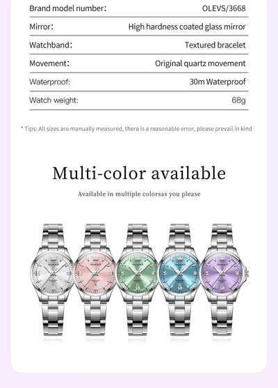 OLEVS 3668 Women Watch Fashion Elegant Roman Scale Waterproof Automatic Date Quartz Watch Luxury Brand Women Watch Reloj Mujer