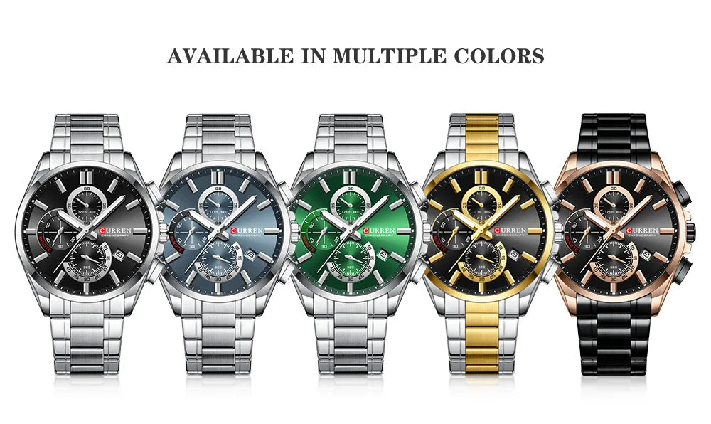 CURREN Men's Watches Top Brand Luxury Watch for Men Original Waterproof Stainless Steel Chronograph Moon Phase Date Rota Dial
