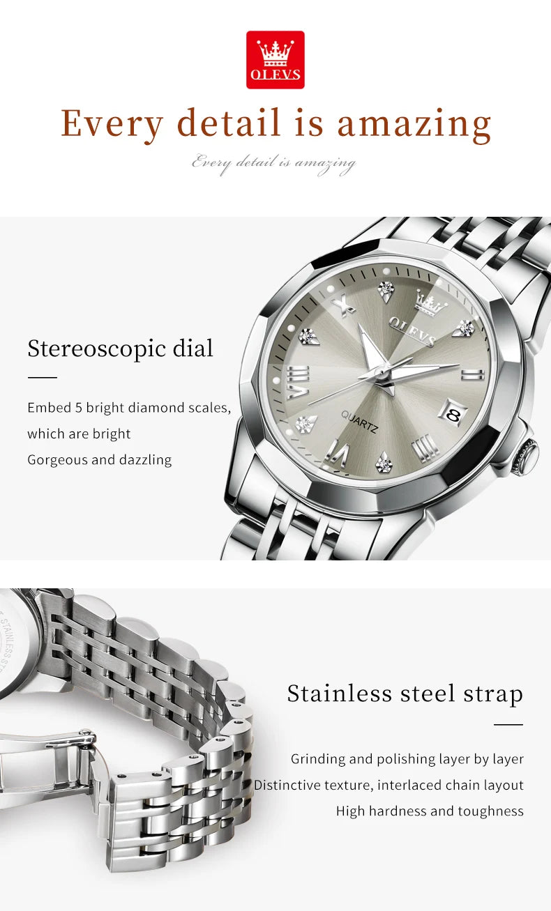 OLEVS Top Brand Elegant Women's Watches Rhombus Mirror Original Quartz Lady Wristwatch Diamond Stainless Fashion Waterproof