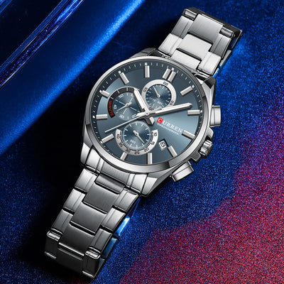 CURREN Men's Watches Top Brand Luxury Watch for Men Original Waterproof Stainless Steel Chronograph Moon Phase Date Rota Dial