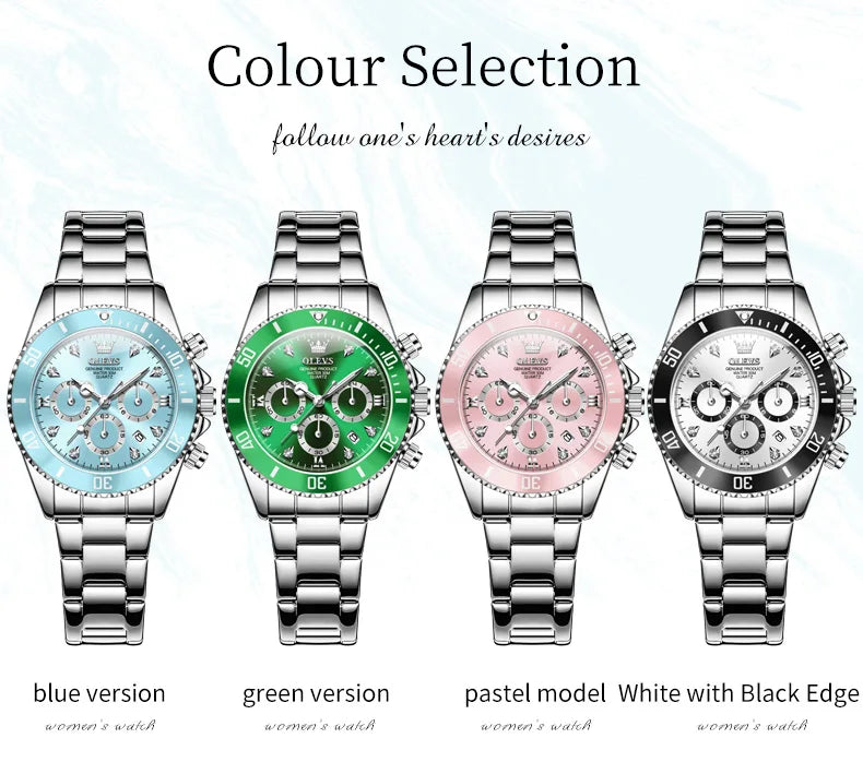 OLEVS 5632 Women Watch Original Luxury Quartz Watch Simple Date Chronograph Waterproof Luminous Clock HD Blue Gift Women Watch