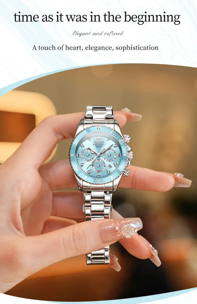 OLEVS 5632 Women Watch Original Luxury Quartz Watch Simple Date Chronograph Waterproof Luminous Clock HD Blue Gift Women Watch