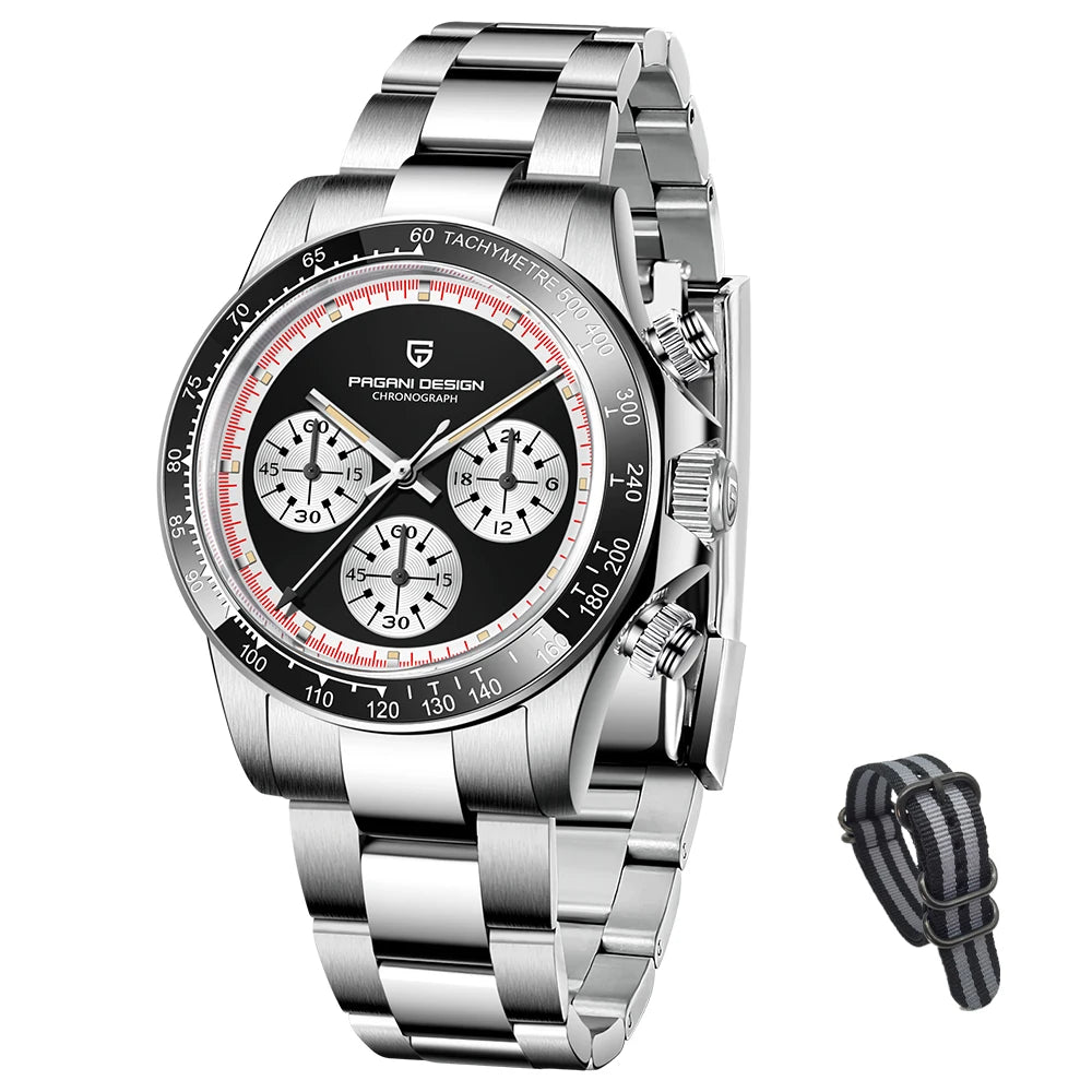 PAGANI DESIGN New Men's Quartz Watch Fashion Ceramic bezel Chronograph 100m Waterproof Men's Stainless Steel Watch