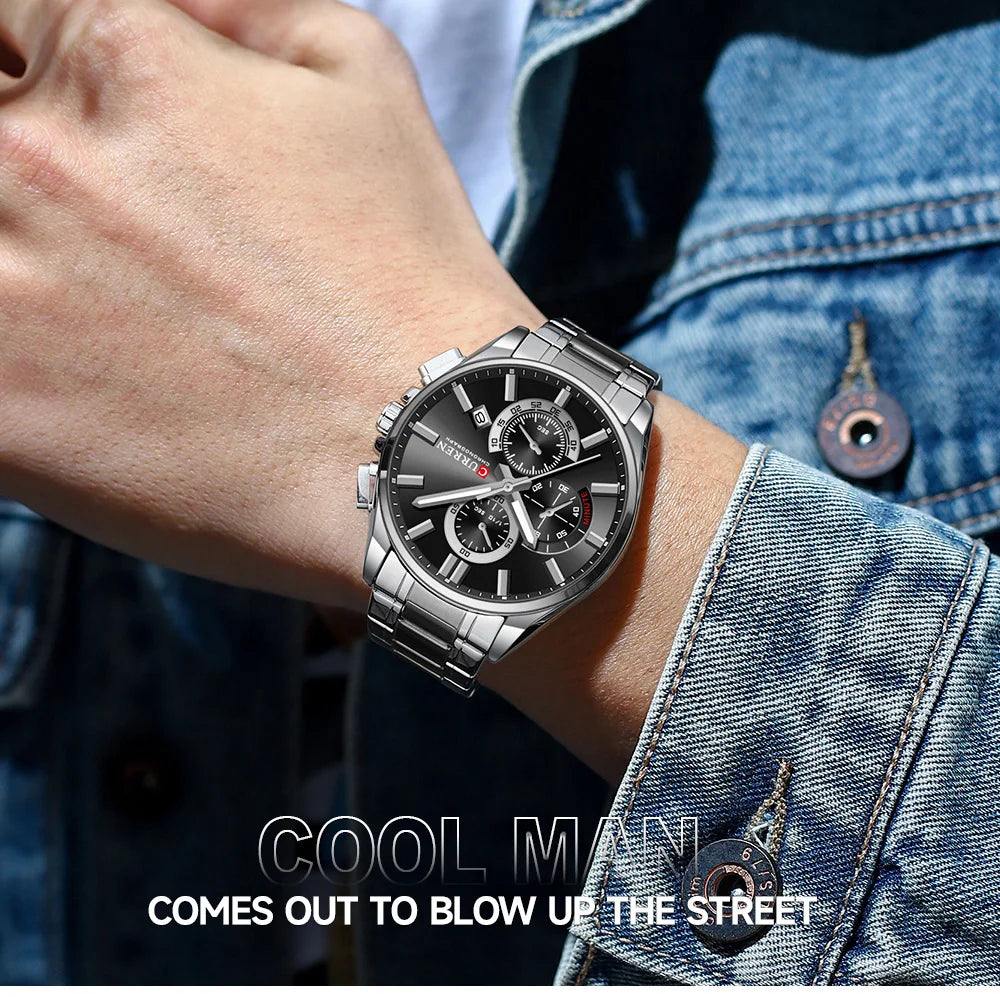 CURREN Men's Watches Top Brand Luxury Watch for Men Original Waterproof Stainless Steel Chronograph Moon Phase Date Rota Dial