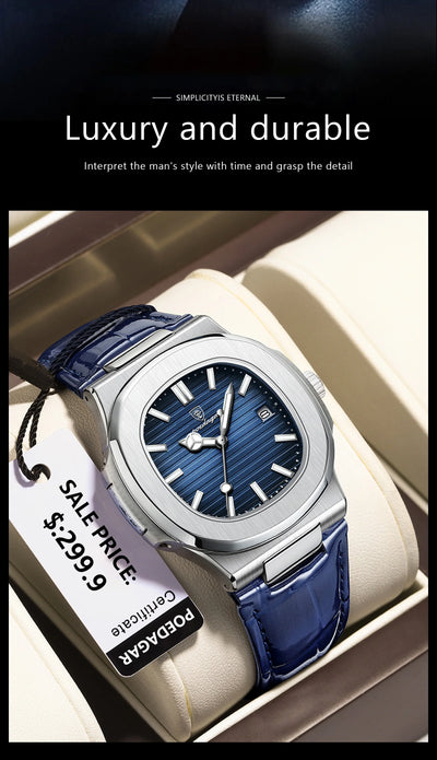 POEDAGAR Casual Square Men's Watch Waterproof Date Luminous Leather Man Quartz Watch High Quality Luxury Fashion Watches For Men