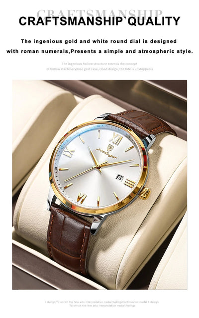 POEDAGAR Casual Wrist Watches For Men Luxury Business Genuine Leather Strap Luminous Quartz Man Watch Brand Top Waterproof 2023