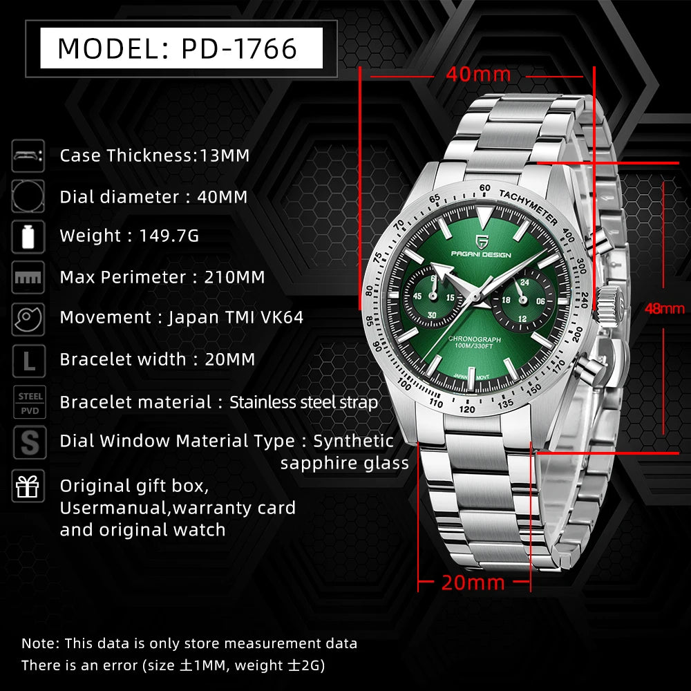 PAGANI DESIGN 2023 NEW Watches Quartz Watch For Men Speed Chronograph Waterproof VK64 AR Sapphire Mirror Wristwatch Reloj Hombre