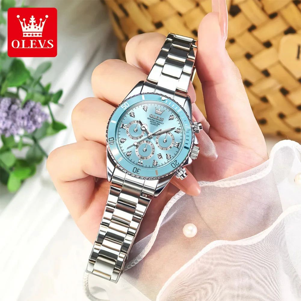 OLEVS 5632 Women Watch Original Luxury Quartz Watch Simple Date Chronograph Waterproof Luminous Clock HD Blue Gift Women Watch