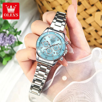 OLEVS 5632 Women Watch Original Luxury Quartz Watch Simple Date Chronograph Waterproof Luminous Clock HD Blue Gift Women Watch