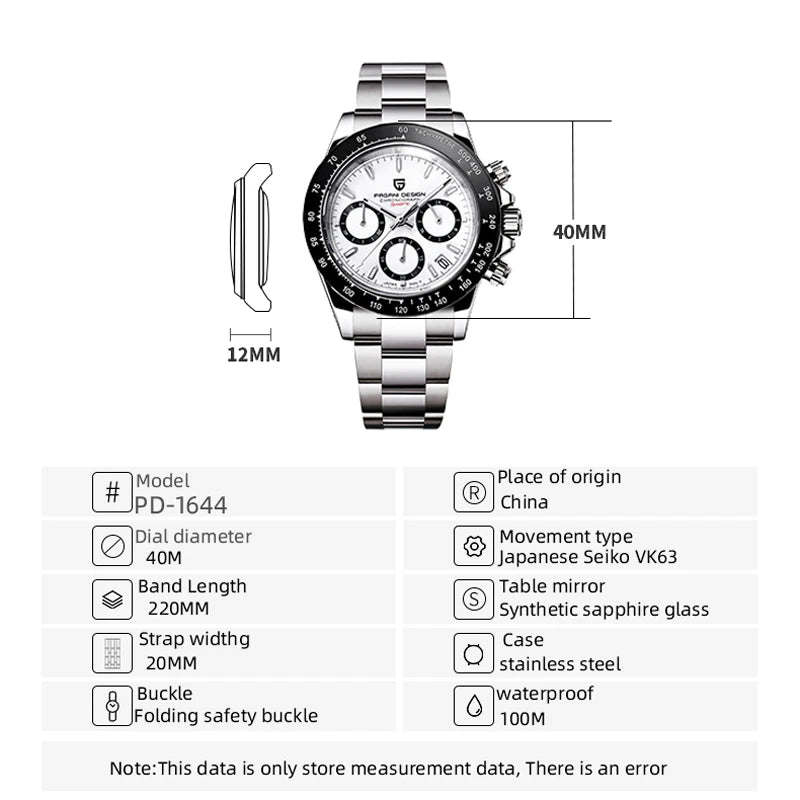PAGANI DESIGN New 2024 Quartz Men's Watches Business Watch Mens Watches Top Brand Luxury Watch Men Chronograph VK63 Waterproof