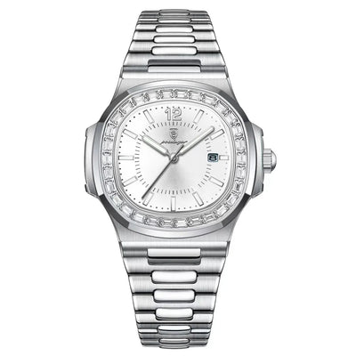 POEDAGAR Luxury Square Men's Stainless Steel Quartz Watch