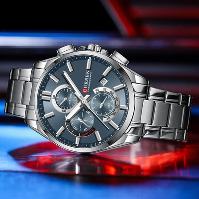 CURREN Men's Watches Top Brand Luxury Watch for Men Original Waterproof Stainless Steel Chronograph Moon Phase Date Rota Dial