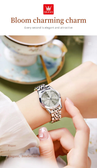 OLEVS Top Brand Elegant Women's Watches Rhombus Mirror Original Quartz Lady Wristwatch Diamond Stainless Fashion Waterproof