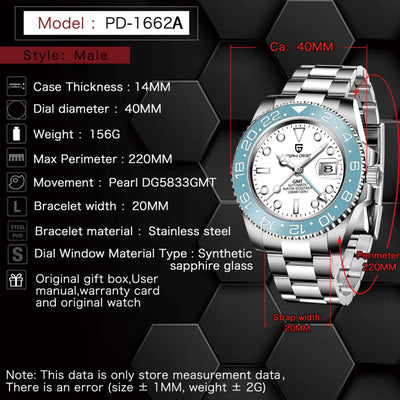 PAGANI DESIGN New 40MM GMT Watch White Dial Top Brand Luxury Men's Watch Ceramic Luminous Automatic Mechanical Watch